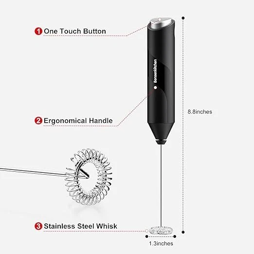Milk Frother Handheld, Electric Foam Maker with Stainless Steel Whisk, Hand D...