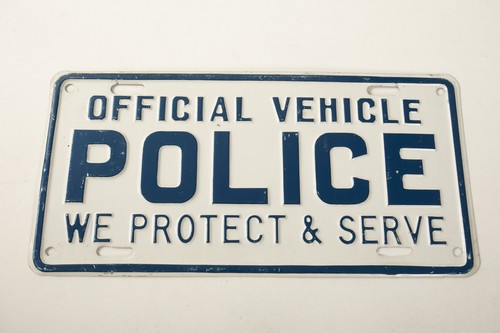 Official Vehicle (N5R) Police License Plate (JSF6) Embossed to Protect and Serve