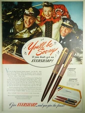 Vintage 1945 EVERSHARP SKYLINER, MILITARY Pen & Pencil Set Lg Magazine Print Ad
