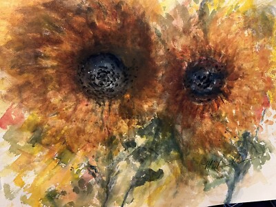 Yellow Sunflowers Original Watercolor Painting 18x24  Unframed Art