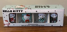 4 New Glass Set Hello Kitty Mini Cups Shot Glasses Size 1.5 Oz Sanrio Christmas