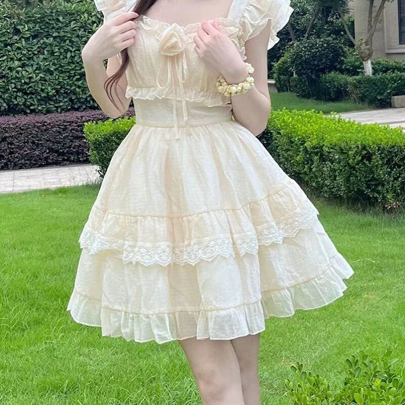 Summer Japanese Lolita Lace Dress Teen Girls Cute Ruffles A-Line