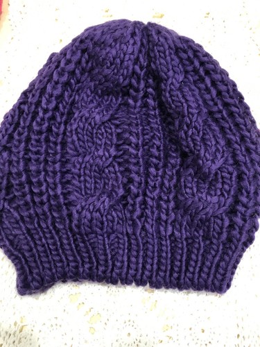 NEW Purple Chunky Cable Knit Girls Beanie Acrylic One Size 7-14 To Fit 55cm