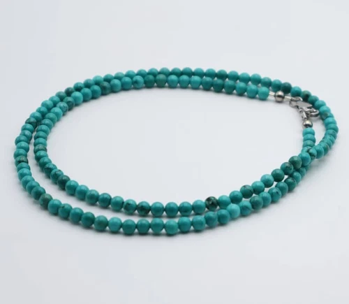 Men's Jewelry 4mm African Turquoise Smooth Round Gemstone Beaded Necklace 20" - Bild 4 von 6