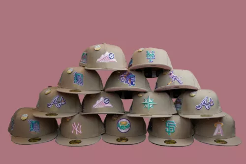 Hat Club Exclusive Rare Sandstorm Pink Brim UV New Era 59Fifty Fitted MLB Linen