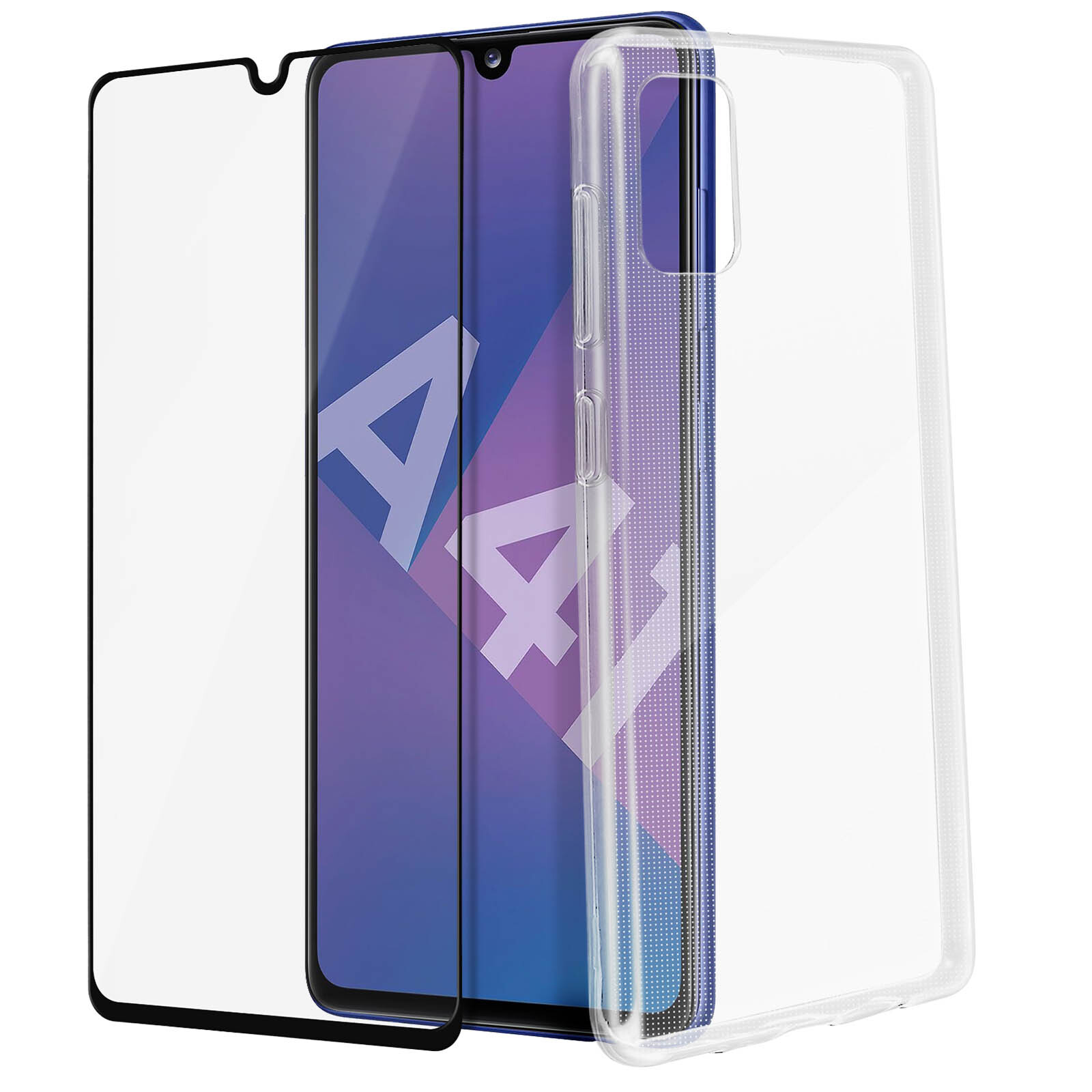 Case for Samsung Galaxy A41 Silicone Cover and Tempered Glass 9H black