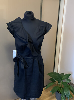 Sisley Linen dress with bow belt and flounces Black Size A RRP 60 | eBay UK