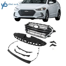 For Elantra 2017-18 Front Chrome Grille + Radiator Cover + Bumper Lid +4 Bracket