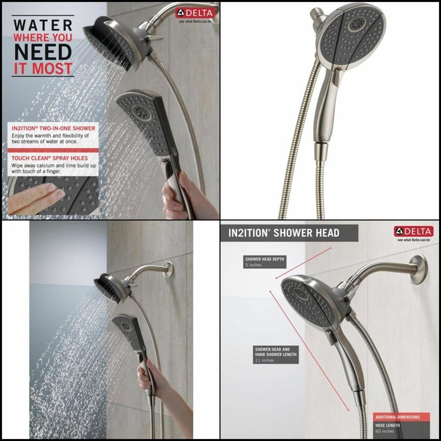 4 Spray Hand Shower Showerhead 2 in 1 Combo Kit Stainless Steel Full