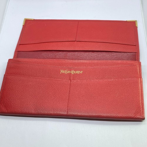 Authentic YSL Yves Saint Laurent Red Leather Long Slim Bifold Wallet - Picture 5 of 10