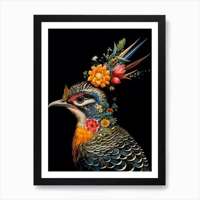Vogel mit Blumenkrone Lerche 4 Kunst gerahmt Wandbild Poster Leinwanddruck Bild