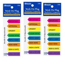 BAZIC 480 Printed Arrow Flags Neon Colors Stick On Tab - 3 Pack lot 160 each