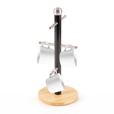 Image of Mug Holder with 6 Hooks Metal Coffee Cup Holder with Bamboo Base Mug Tree Black