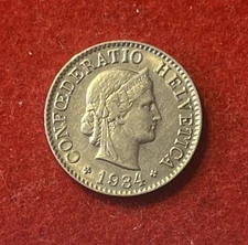 Switzerland 5 Rappen 1934 Nickel Coin KM#26b T6682