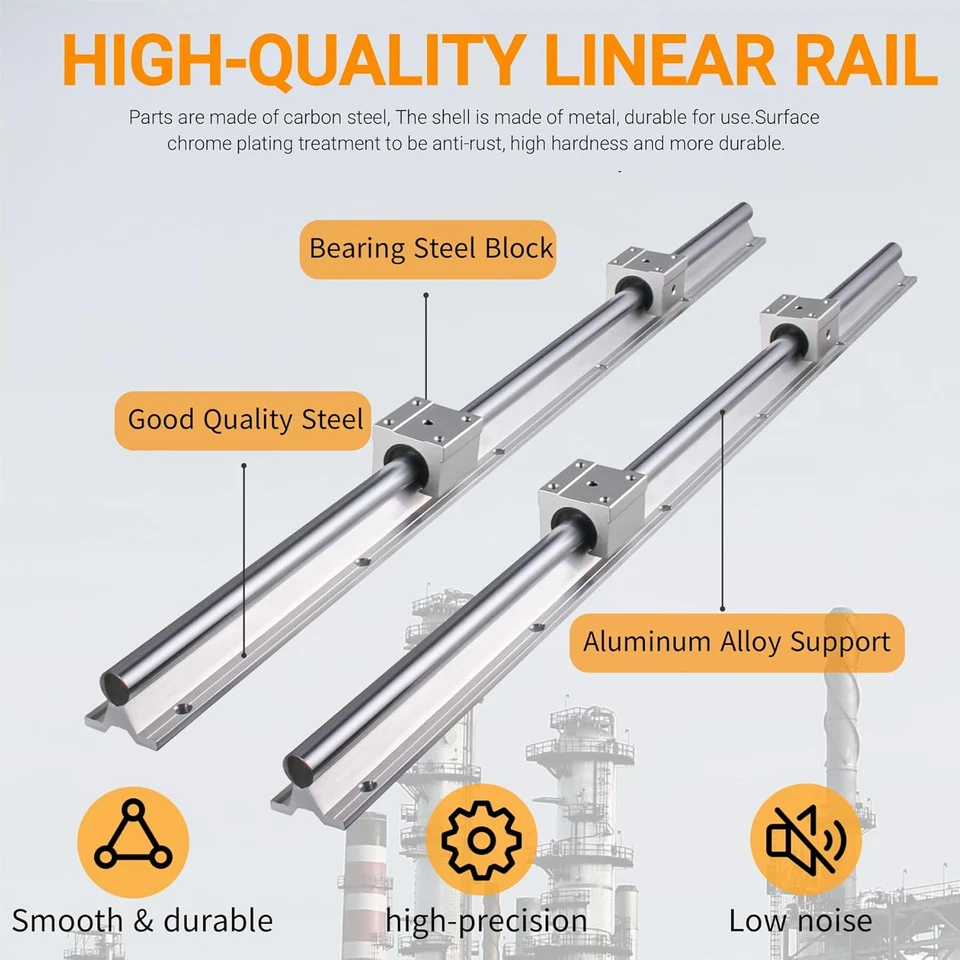 - Guida Lineare, 2 Guide Lineari, 600 Mm, Set Di Cuscinetti Lineari Con 2 Alberi - Immagine 2 di 4