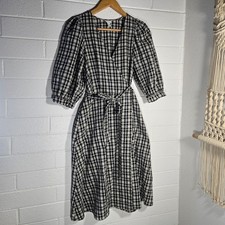 Target Gingham Wrap Midi Dress Medium Puff Sleeve Picnic Easter Church Spring