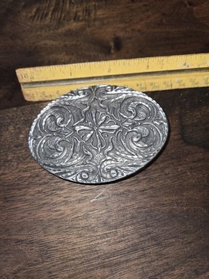 Vintage Pewter Diamond Cut Belt Buckle EGE 92 Silvertone Marcasite Art Nouveau