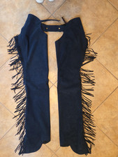 Show season navy blue ultra suede fringe chap...