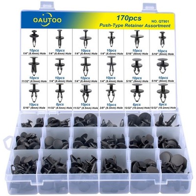 Durable Nylon Push-Type Retainer Rivet Clips - 170 Pieces for Vehicle Repair