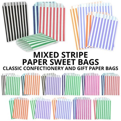 Paper Sweet Bags Stripe - Mixed Colours   Candy Retail Wedding Party Goodie Bag