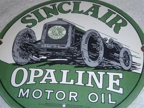 VINTAGE SINCLAIR OPALINE MOTOR OIL OLD CAR 11 3/4" PORCELAIN METAL GASOLINE SIGN
