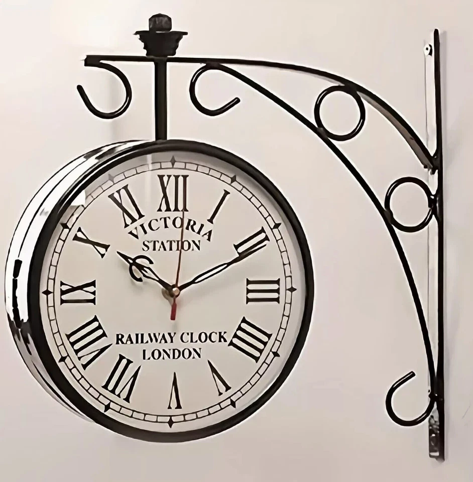 Reloj de Pared Estación Negro Doble Cara Estilo Antiguo Hogar Navidad Decoración Regalo Foto 2 de 4