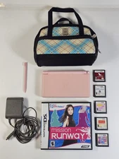Nintendo DS Lite Handheld Coral Pink USG-001 Charger Case Stylus, 6 Games Tested
