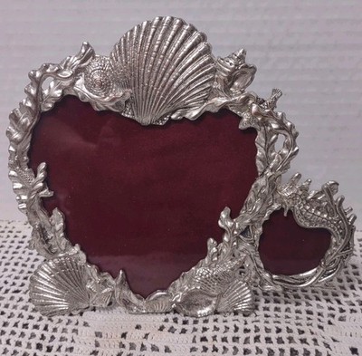 Vtg  Arthur Court Shell Ocean Heart Photo Picture 6'' Frame Silver Pewter 1991