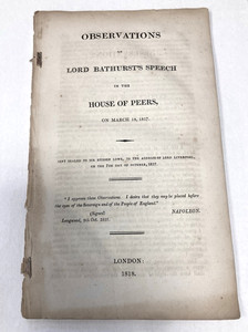 Antique 1818 Observations on Lord Bathurst's Speech Re: Napoleon's Imprisonment