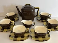 VTG MCM Santa Anita Ware “Turnabout “  16 Pcs. Teapot/Creamer/6 Cups/8 Saucers