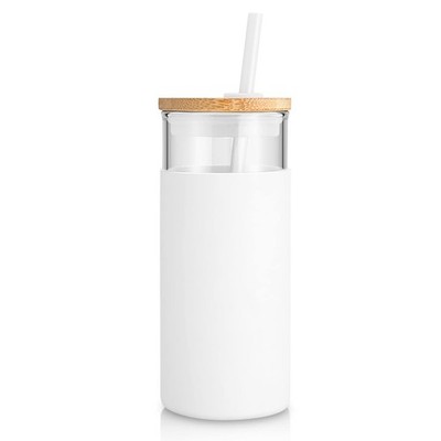 Tronco 20 oz Glass Tumbler with Lid and Straw, 20 Ounces (Pack of 1), White 