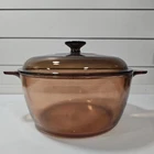 Vtg Visions Corning Ware Pyrex Amber 4.5L 5qt Glass Dutch Oven Stock Pot & Lid