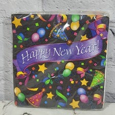 Vintage Paper Party Napkins Happy New Years Decoupage Crafts USA Made Sealed NOS