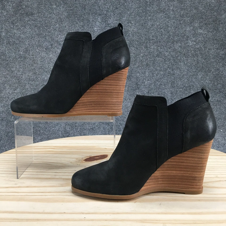 Crown Vintage Botas Mujer 9 M Carly Botines Cuña Cuero Negro Pull On Informal Foto 2 de 4