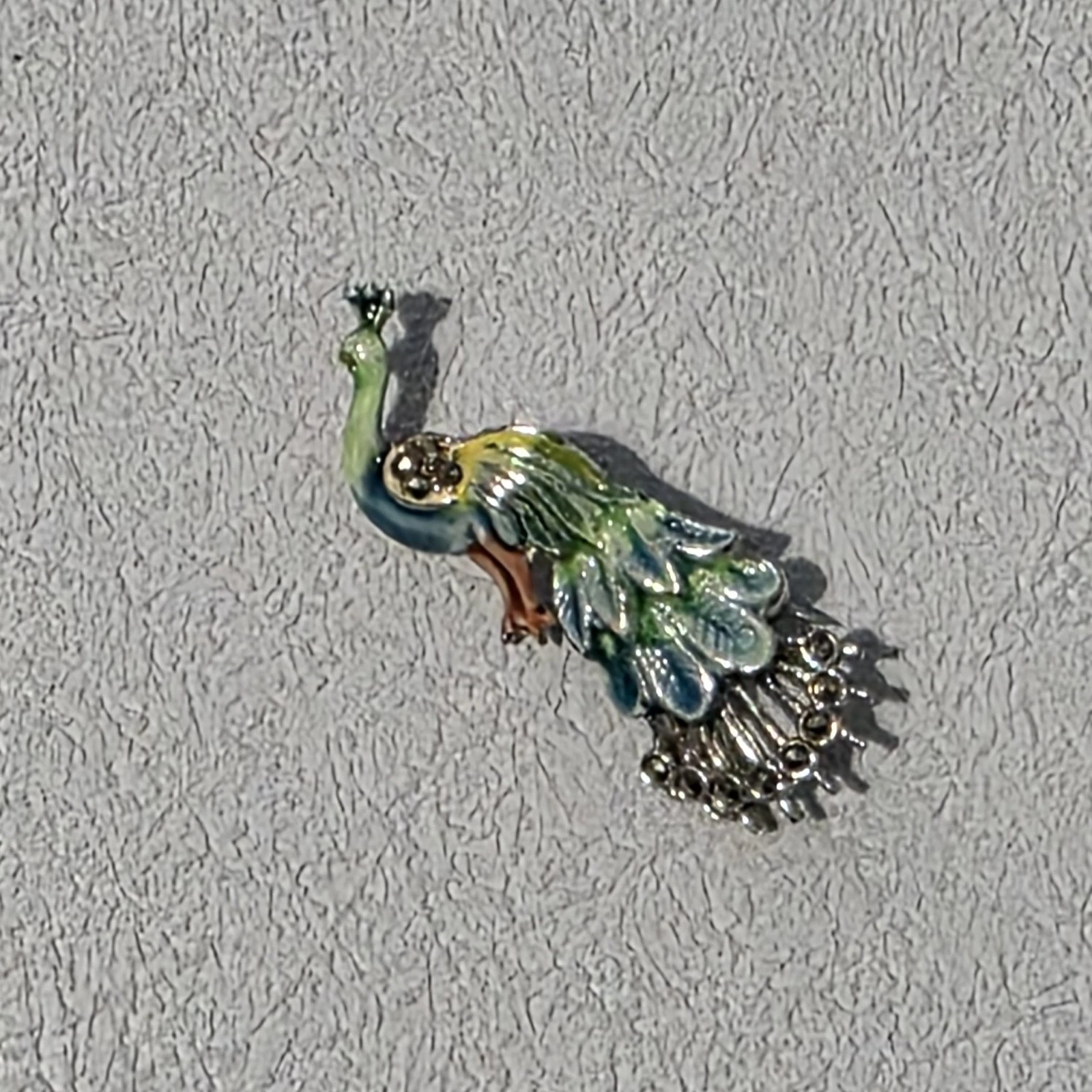 Silver Tone Peacock Brooch Enamel Marcasite Style Bird Pin Small