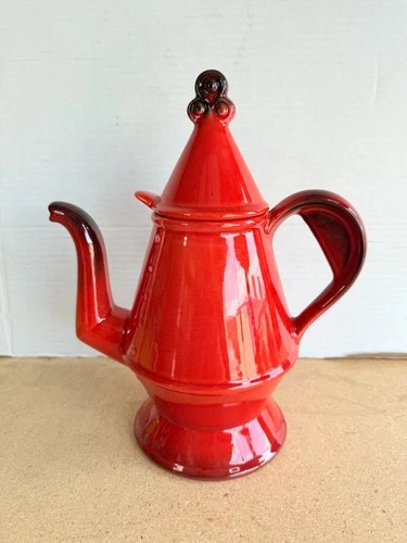 Vintage Red Rooster Metlox Poppytrail Tall Coffee /Tea Pot w Lid USA Mid Century