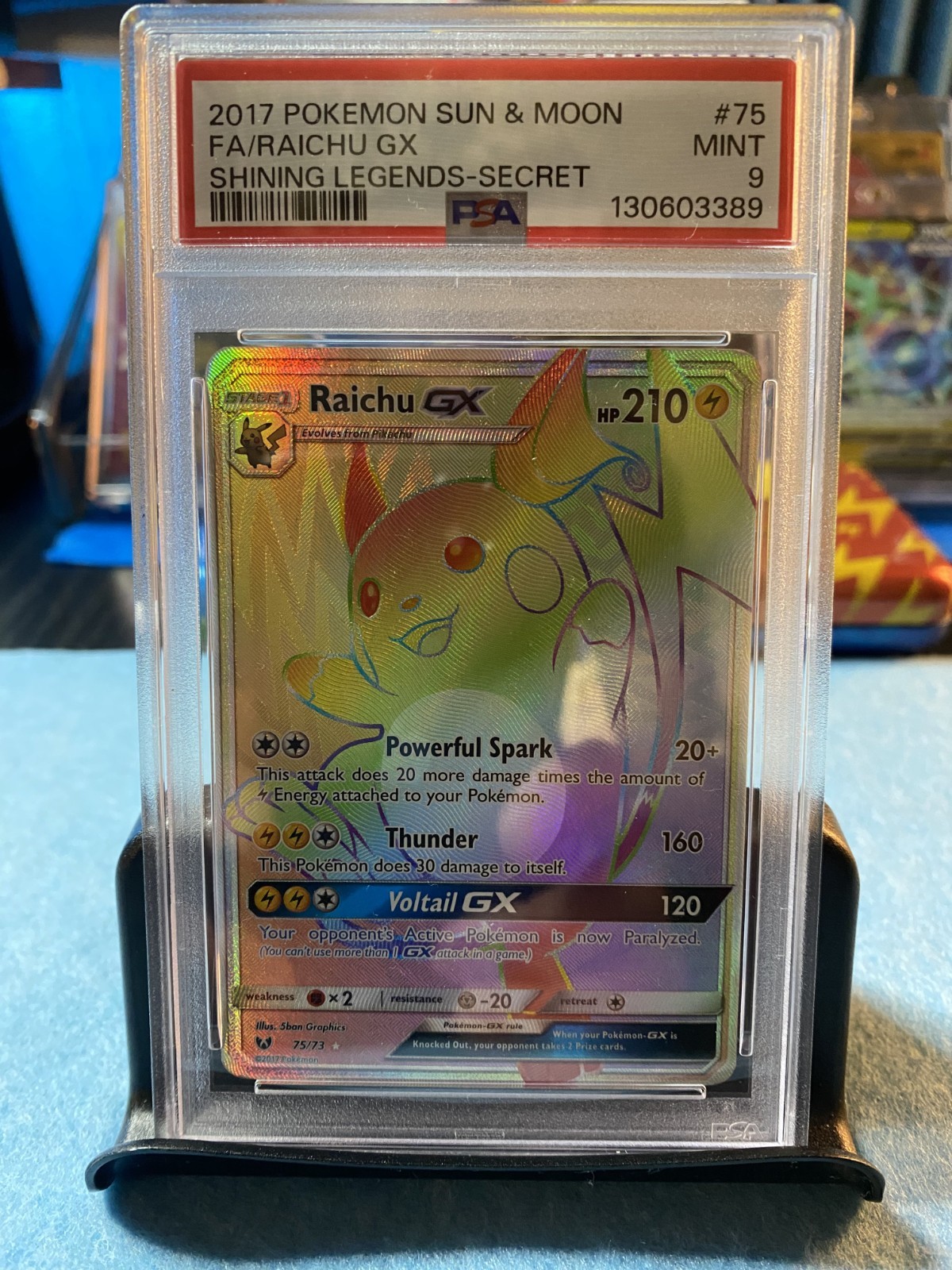Pokemon TCG Raichu GX Holo Secret Rare Full Art Shining Legends 75/73 PSA 9 MINT