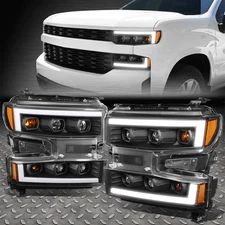 [LED DRL] FOR 19-24 CHEVY SILVERADO 1500 QUAD PROJECTOR HEADLIGHTS BLACK/AMBER