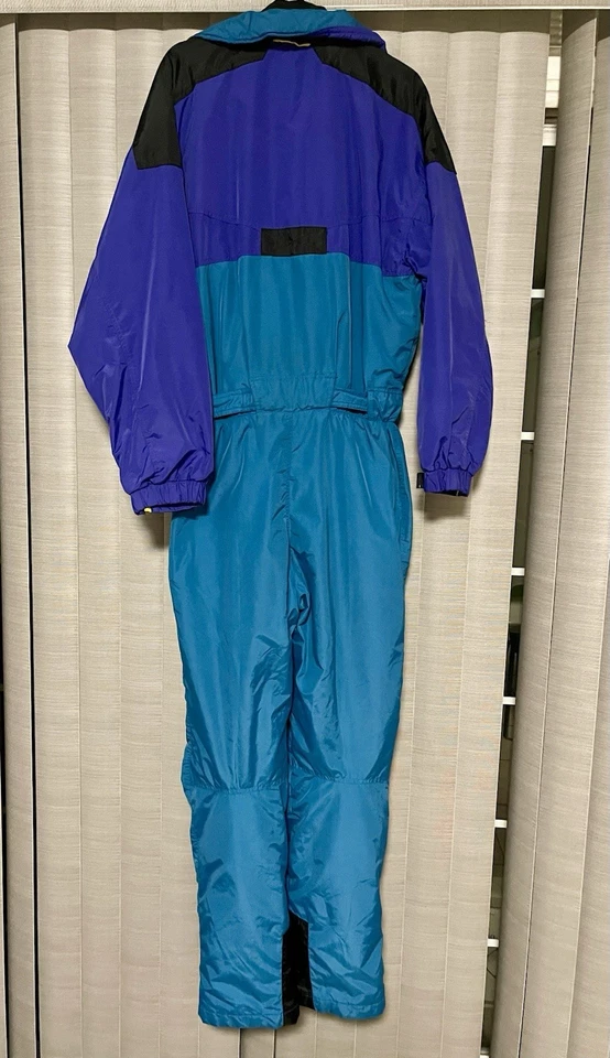 Mens Vintage 80’s Cornice Snowsuit Ski Jumpsuit Size Medium Color Teal & Purple - Image 2 of 3