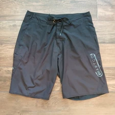 AFTCO Fishing Board Shorts Mens 32 Black Hybrid Swim Trunks Fish Beach Surf