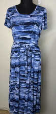 H by Halston Regular Printed Jet Set Jersey Maxi Dress Blue Petite Medium