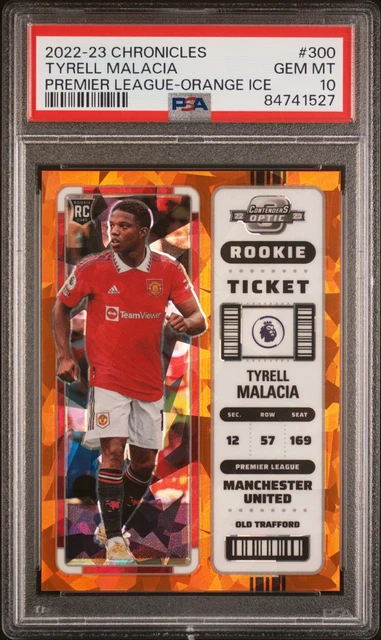 2022-23 Panini Chronicles Tyrell Malacia Rookie RC Ticket Orange Ice /23 PSA10