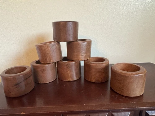 Set of 8 Natural Wooden Boho Rustic Napkin Rings Each One Unique Pattern