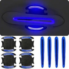 8Pcs Car Door Handle Protector Reflective Sticker, 3DCarbon Fiber Color: Blue