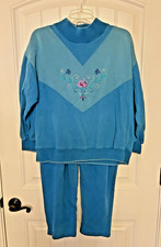 Vintage Coulter Bay Turquoise 2-Piece Set Floral on top solid pants Size Medium