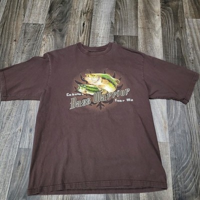 Bass Warrior Shirt Men M Graphic Brown Fear Me Crew Neck Short Sleeve Tee