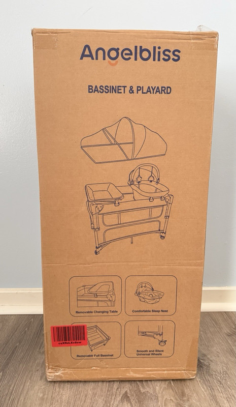 Angelbliss Gray Foldable Portable Play Yard w/ Wheels, Bassinet & Changing Table