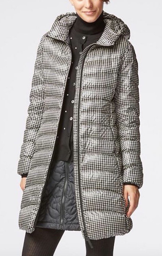UNIQLO womens S ultra Light Long DOWN COAT houndstooth PUFFER JACKET Hood