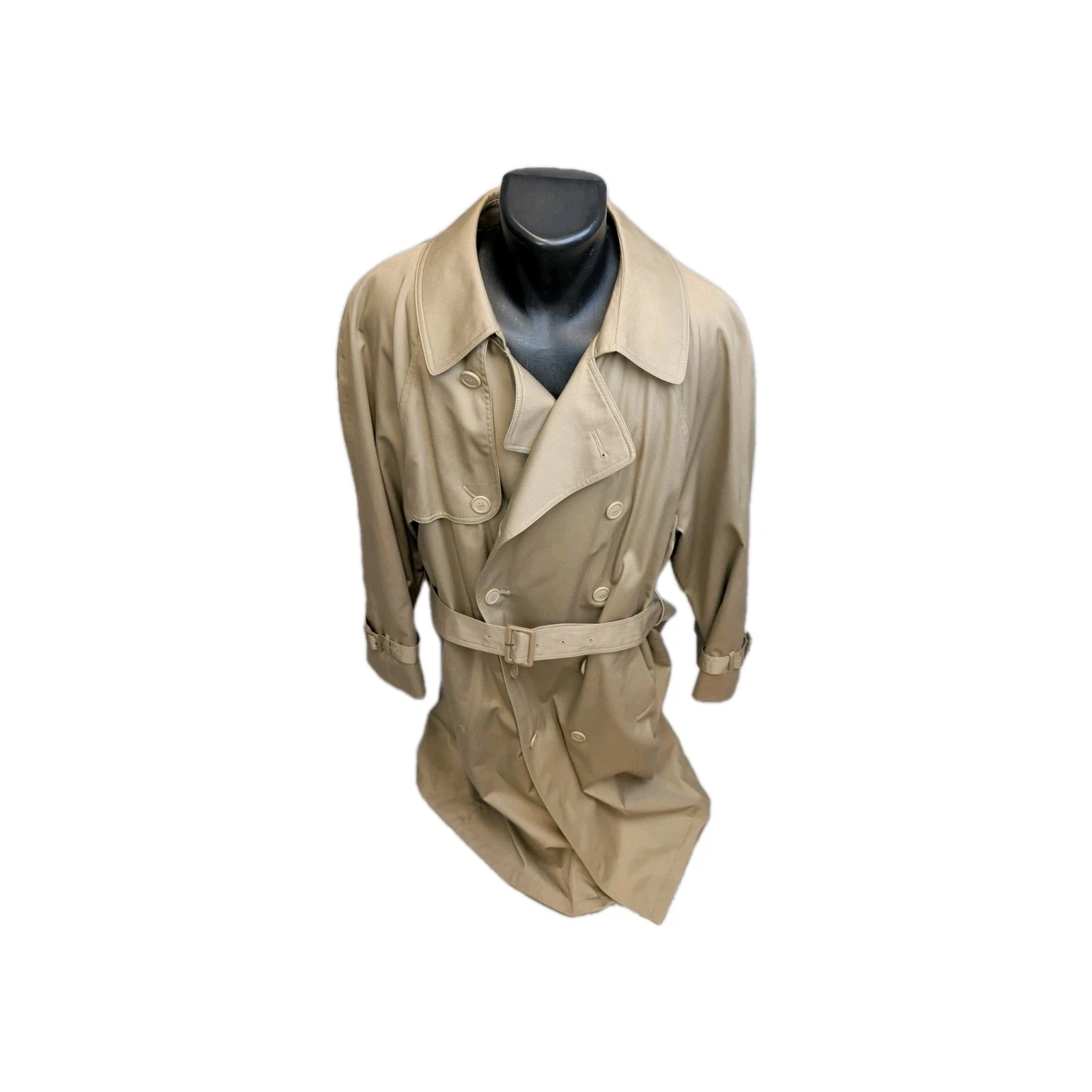 London Fog Men's Beige Trench Coat 40 Short Removable Herringbone Liner Belted