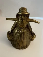 Vintage Brass Bell English Dinner Bell Figural Victorian Dutch Woman W/ buckets